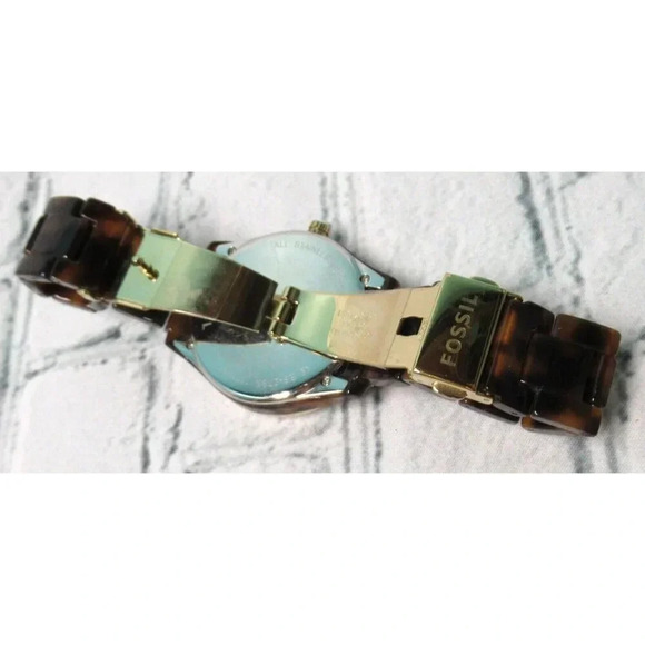 Fossil Stella Watch Brown Faux Tortoise Shell Band Women 6.5" Needs Battery - Picture 3 of 3